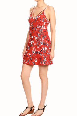 ShoSho Rust Floral-Print Strappy Short Dress thumbnail 1