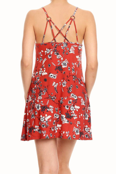 ShoSho Rust Floral-Print Strappy Short Dress