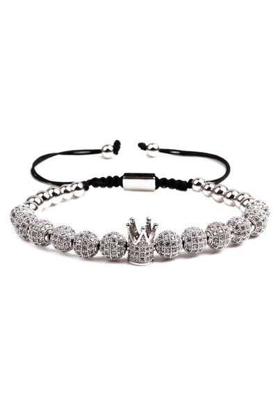 Silver Copper Micro Pavé Zircon Imperial Crown Adjustable Bracelet