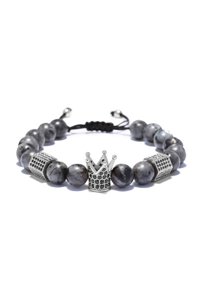 Silver/Grey Marbled Stone Imperial Crown Beaded Charm Bracelet