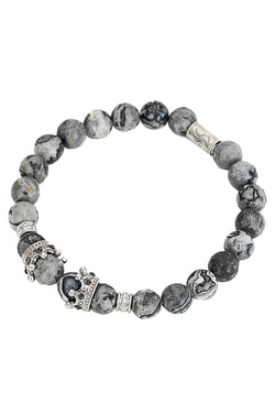 Silver Imperial Crown/Picasso Jasper Marble/Pavé Black CZ Bracelet thumbnail 1