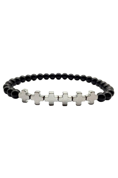Silver Plated '+++' Black Onyx Natural Stone Skinny Healing Bracelet