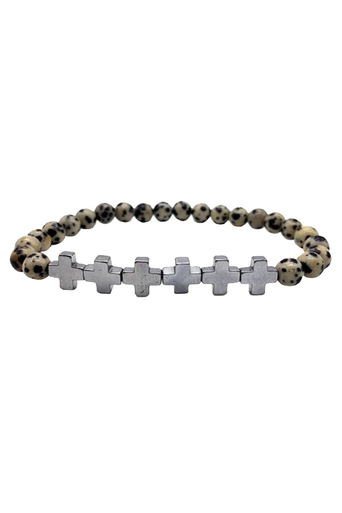 Silver Plated '+++' Dalmation Jasper Natural Stone Skinny Healing Bracelet