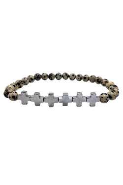 Silver Plated '+++' Dalmation Jasper Natural Stone Skinny Healing Bracelet thumbnail 1