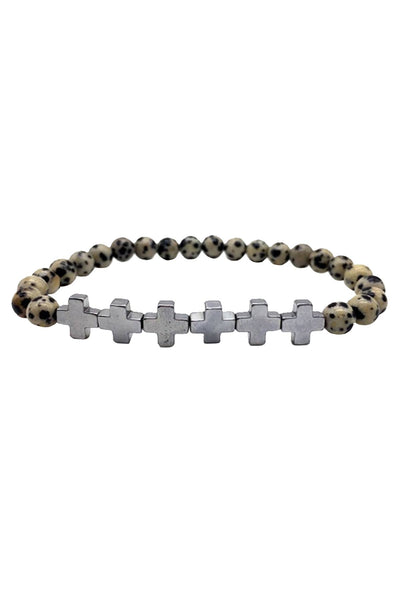 Silver Plated '+++' Dalmation Jasper Natural Stone Skinny Healing Bracelet