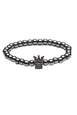 Silver Plated Gunmetal Micro Pave CZ Crown Hematite Skinny Healing Bracelet thumbnail 2