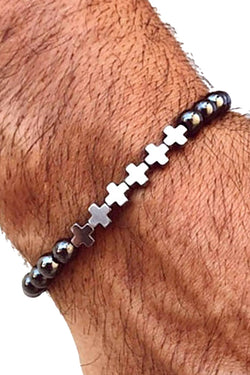 Silver Plated '+++' Hematite Stone Skinny Bracelet thumbnail 1