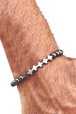 Silver Plated '+++' Hematite Stone Skinny Bracelet thumbnail 2