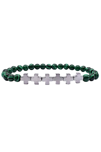 Silver Plated '+++' Malachite Stone Skinny Healing Bracelet