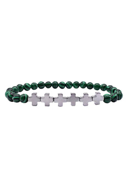 Silver Plated '+++' Malachite Stone Skinny Healing Bracelet thumbnail 2