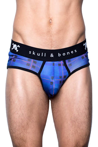 Skull & Bones Blue Plaid Brief