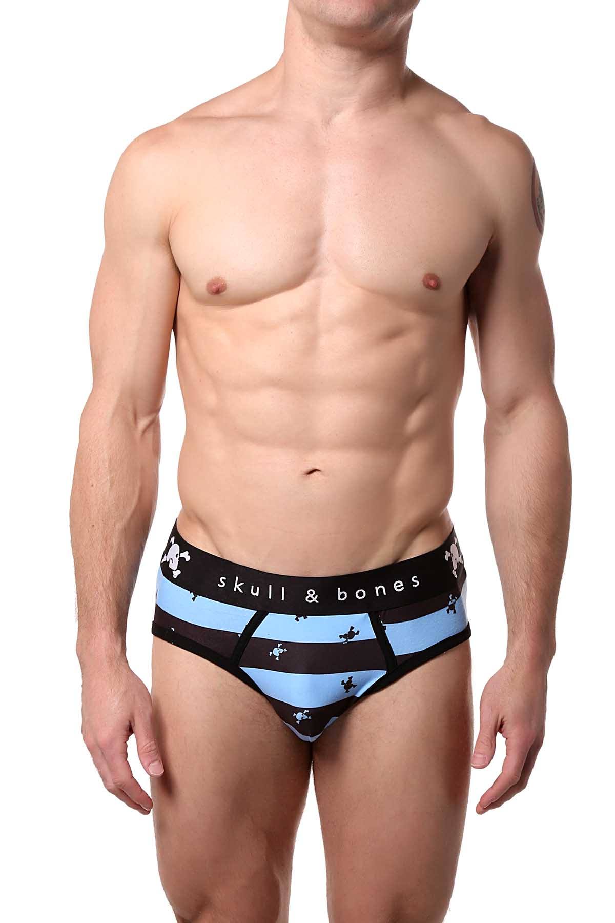 Skull & Bones Blue Rugby-Stripe Brief