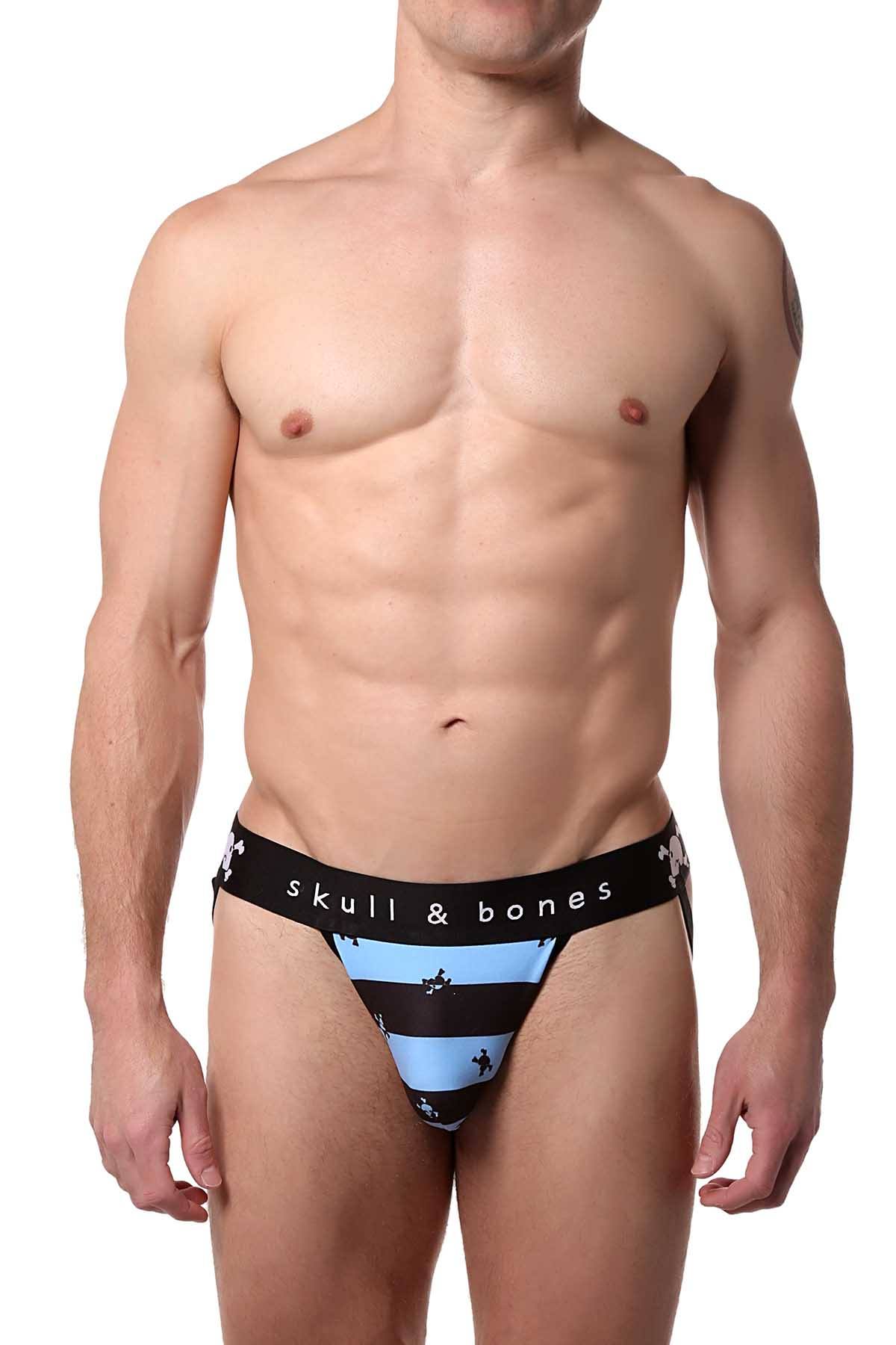 Skull & Bones Blue Rugby-Stripe Jockstrap