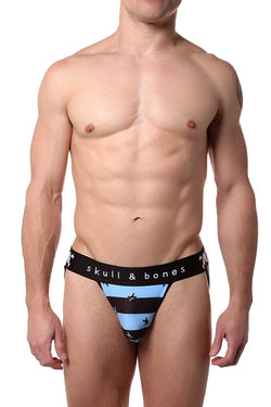 Skull & Bones Blue Rugby-Stripe Jockstrap thumbnail 1