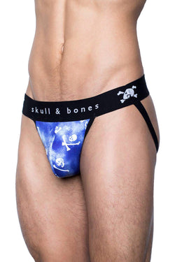 Skull & Bones Blue Tossed-Skull Jockstrap thumbnail 1
