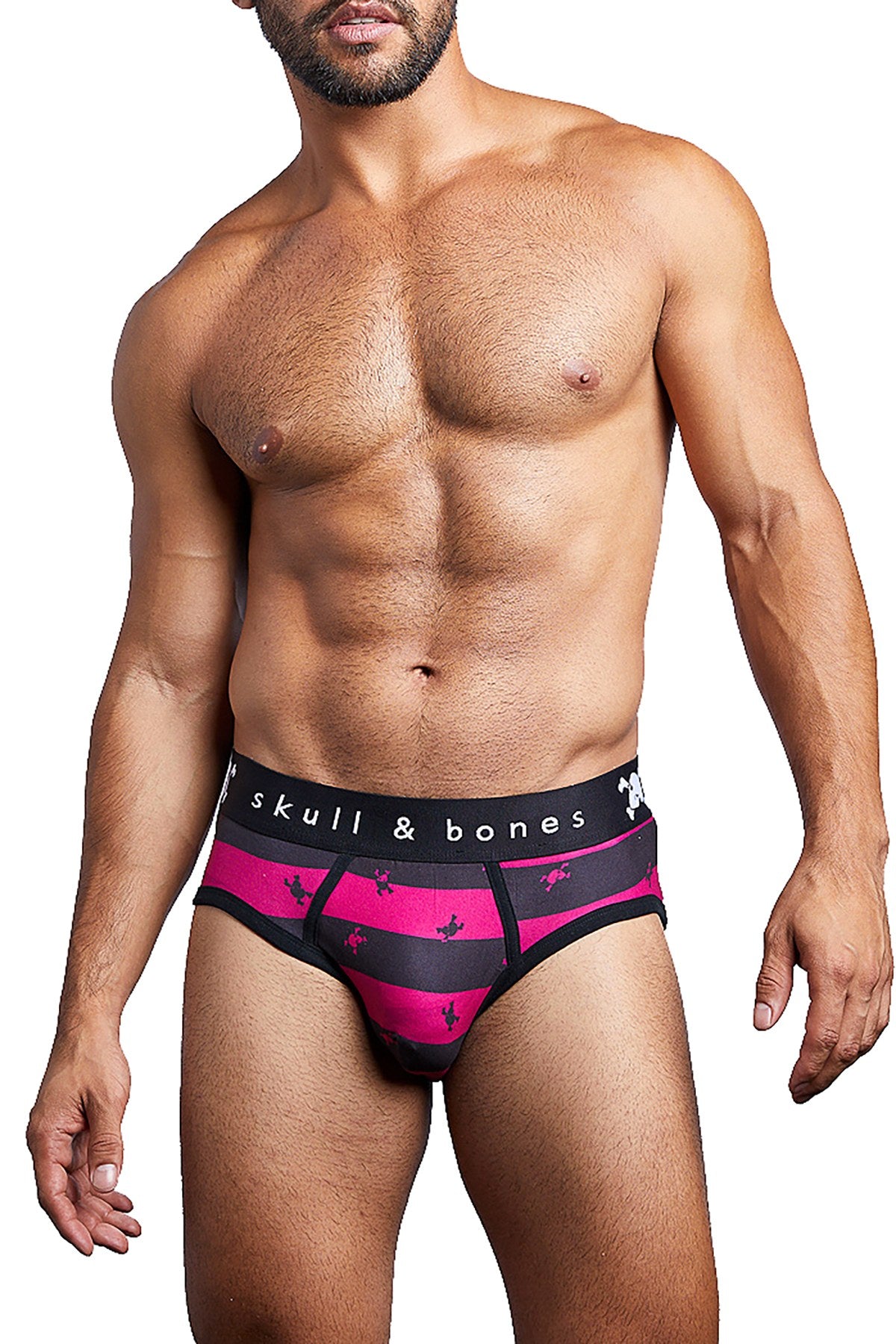 Skull & Bones Burgundy/Black Rugby-Stripe Brief