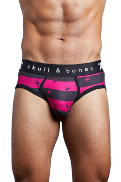 Skull & Bones Burgundy/Black Rugby-Stripe Brief thumbnail 1