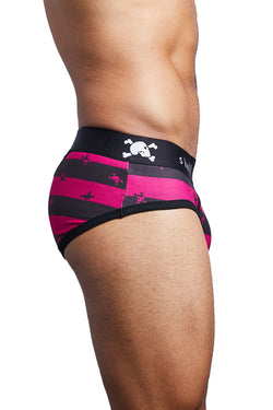 Skull & Bones Burgundy/Black Rugby-Stripe Brief thumbnail 4