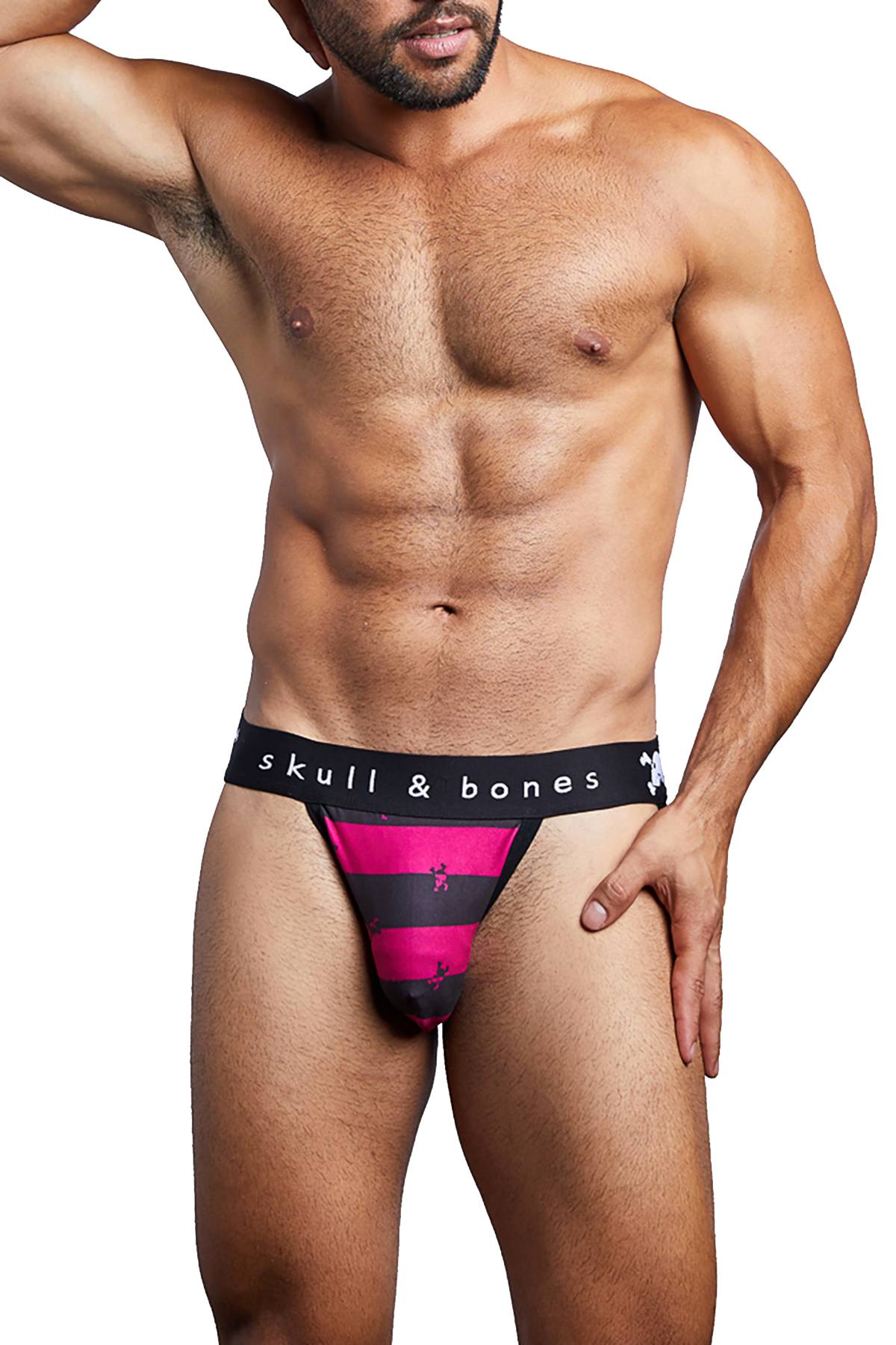 Skull & Bones Burgundy/Black Rugby-Stripe Jockstrap