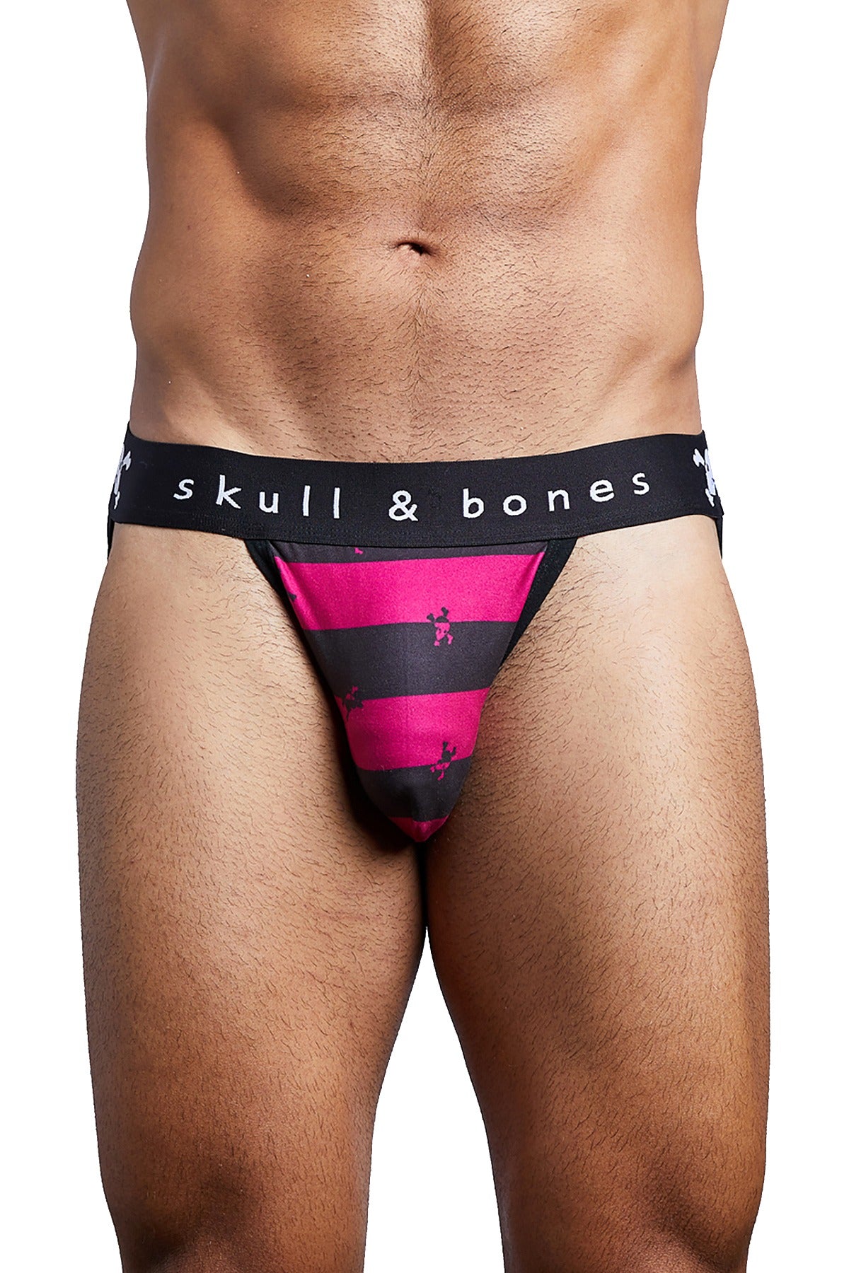 Skull & Bones Burgundy/Black Rugby-Stripe Jockstrap