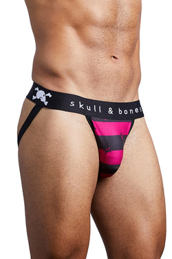 Skull & Bones Burgundy/Black Rugby-Stripe Jockstrap thumbnail 1