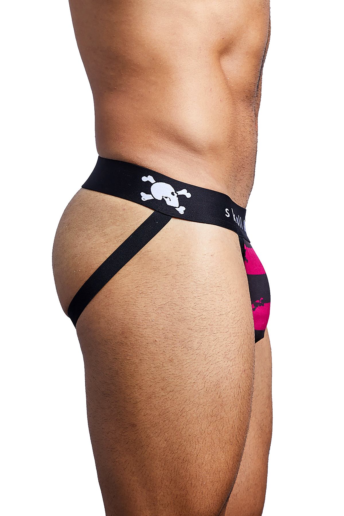 Skull & Bones Burgundy/Black Rugby-Stripe Jockstrap