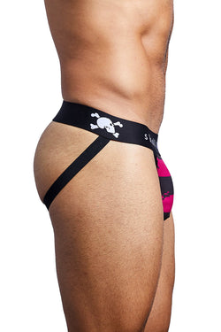 Skull & Bones Burgundy/Black Rugby-Stripe Jockstrap thumbnail 4