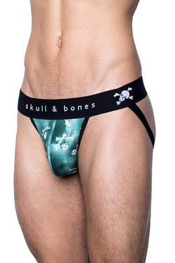 Skull & Bones Emerald Tossed-Skull Jockstrap thumbnail 1