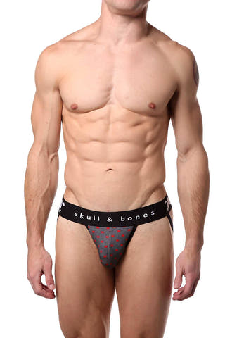 Skull & Bones Heather-Grey Tiny-Skull-Print Jockstrap
