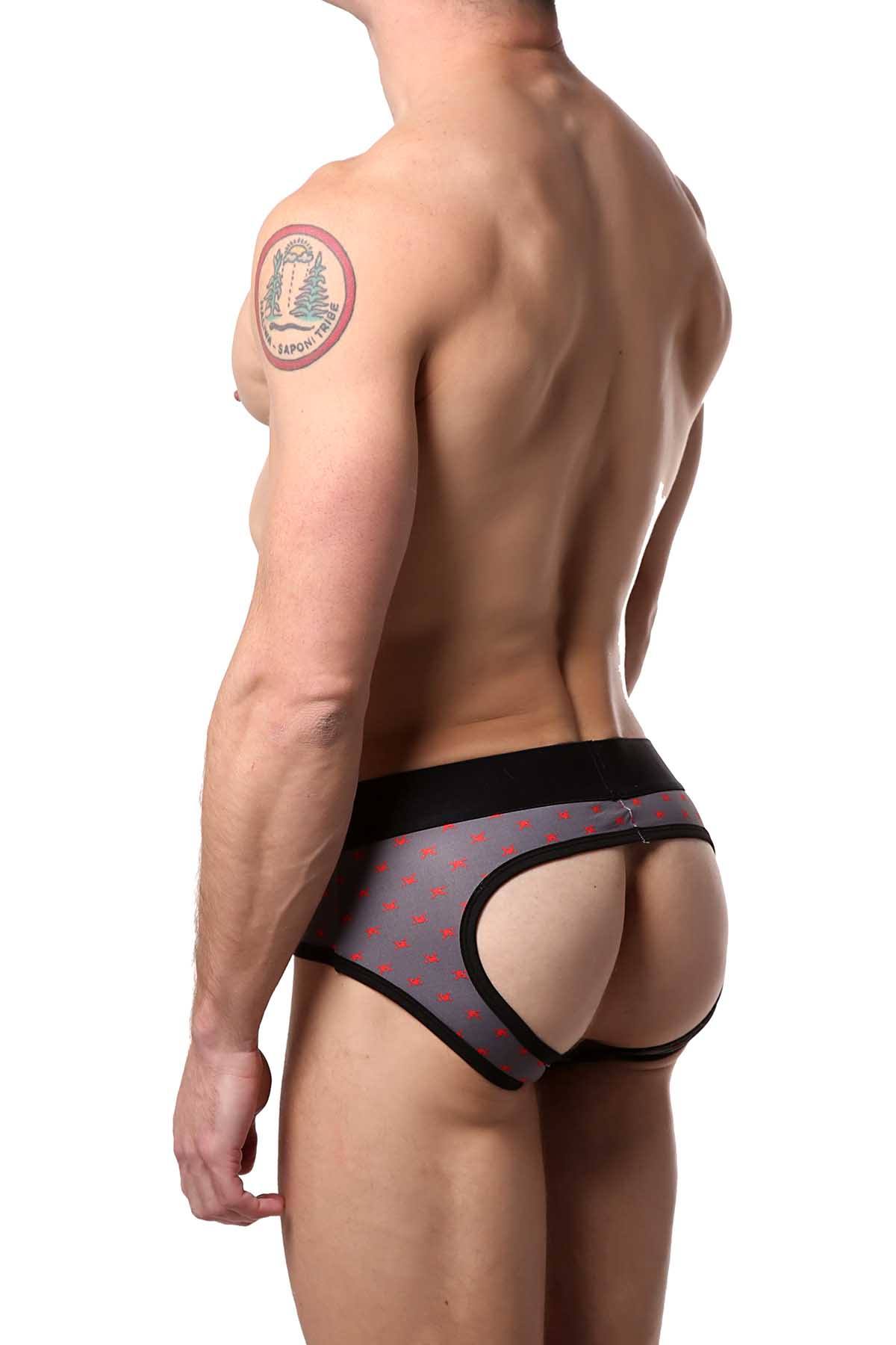Skull & Bones Heather-Grey Tiny-Skull-Print Peek-a-Boo Brief