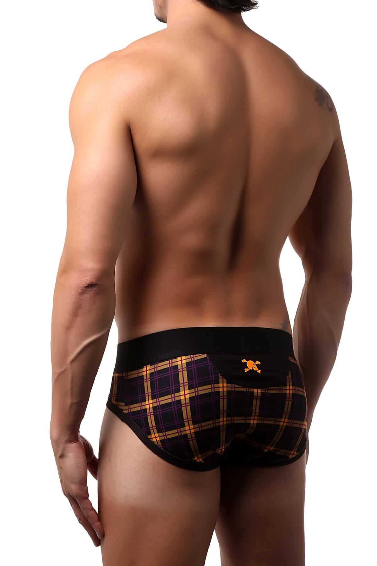 Skull and Bones Black Multi Plaid Brief