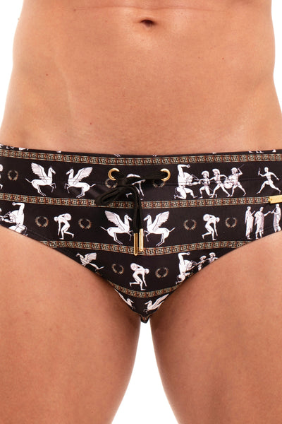 Skull and Bones Black Roman Figure Swim Brief