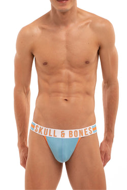 Skull and Bones Blue and Orange Sport Mesh Thong thumbnail 1