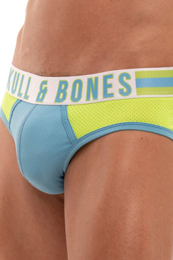 Skull and Bones Neon Green and Blue Sport Mesh Brief thumbnail 3