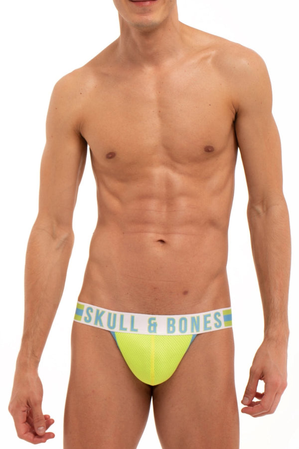 Skull and Bones Neon Green and Blue Sport Mesh Thong