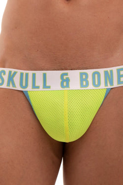 Skull and Bones Neon Green and Blue Sport Mesh Thong thumbnail 2