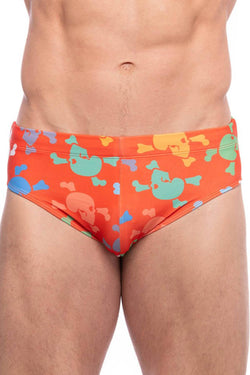 Skull and Bones Orange Tossed Skull Swim Brief thumbnail 1