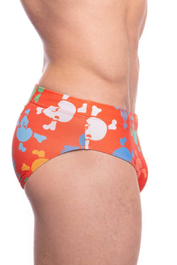 Skull and Bones Orange Tossed Skull Swim Brief thumbnail 3