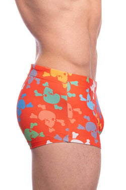 Skull and Bones Orange Tossed Skull Swim Trunk thumbnail 3