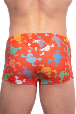 Skull and Bones Orange Tossed Skull Swim Trunk thumbnail 4