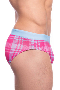 Skull and Bones Pink Plaid Swim Brief thumbnail 3