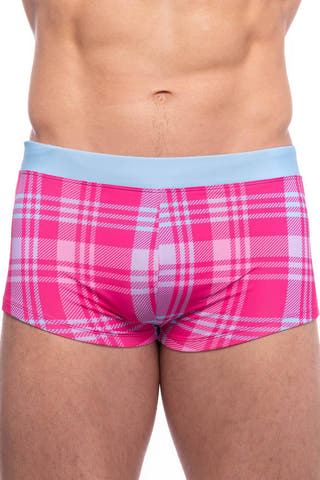 Skull and Bones Pink Plaid Swim Trunk