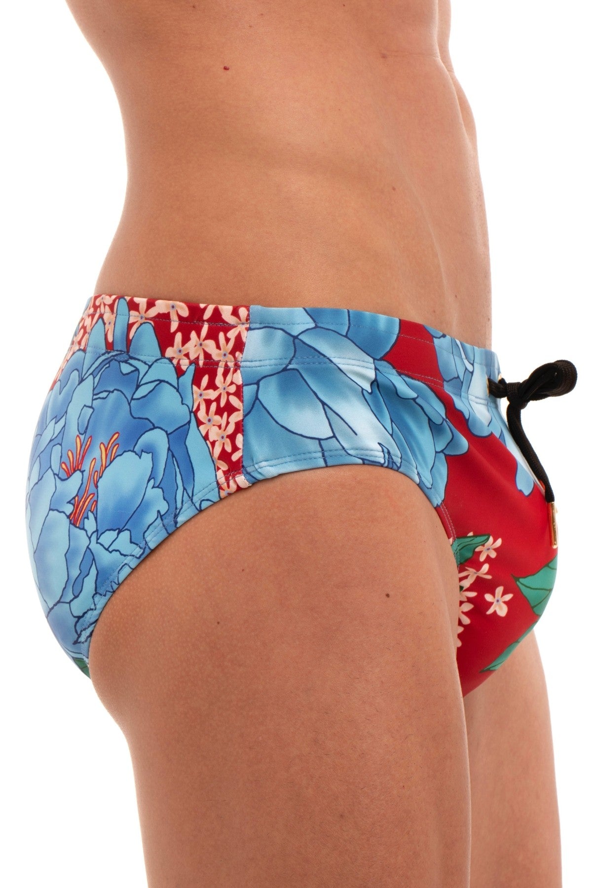 Skull and Bones Red Floral Swim Brief