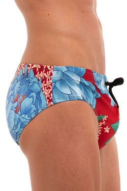 Skull and Bones Red Floral Swim Brief thumbnail 4