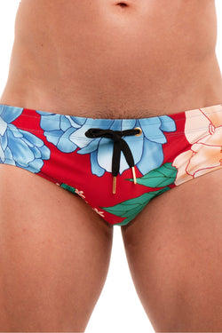 Skull and Bones Red Floral Swim Brief thumbnail 2