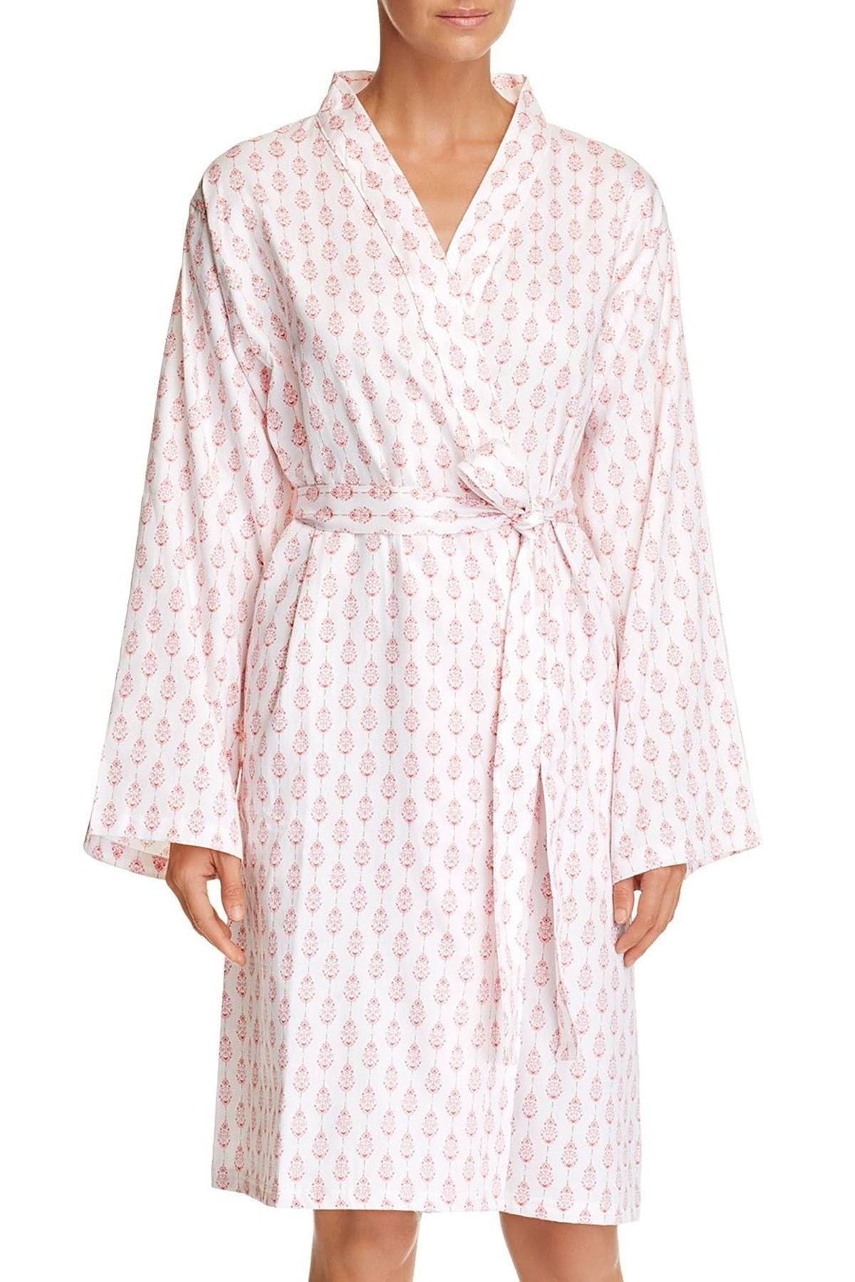 Sky White/Coral Ingrid-Printed Cotton Robe