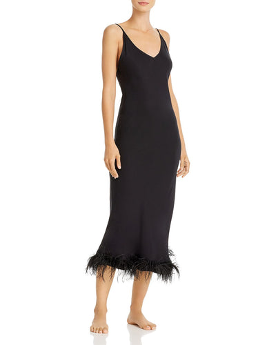 Sleeper Feather Trim Slip Dress Black