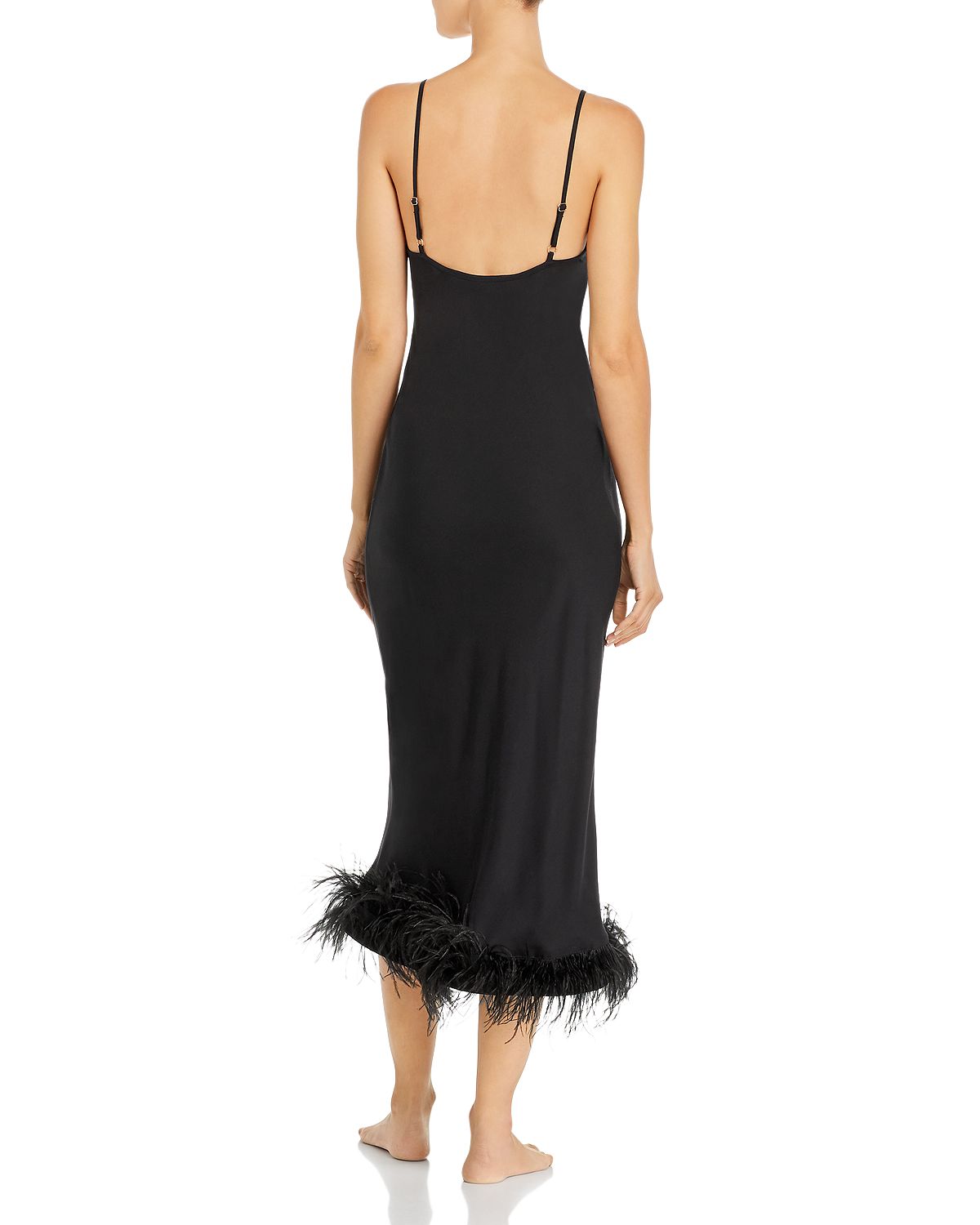Sleeper Feather Trim Slip Dress Black