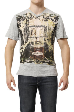 Smash Destroy Grey Graphic V-Neck Tee thumbnail 1