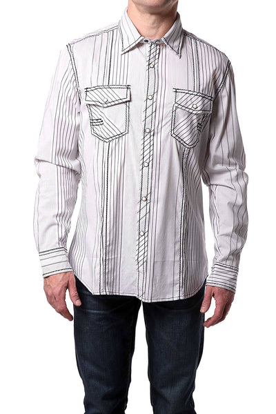 Smash White Contrast Lines Button-Up